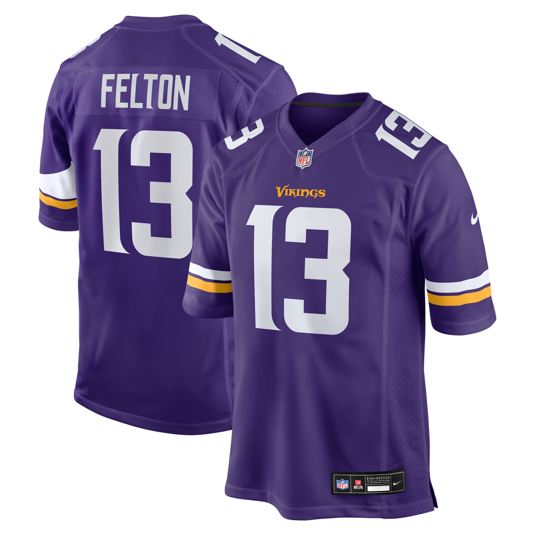 Minnesota Vikings Tai Felton Purple Team Game Jersey product image 1, provided for visual reference and product detail review
