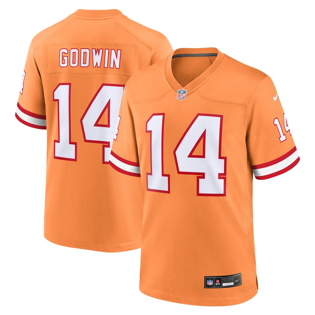 Tampa Bay Buccaneers Chris Godwin Orange Throwback Game Jersey product image 7, provided for visual reference and product