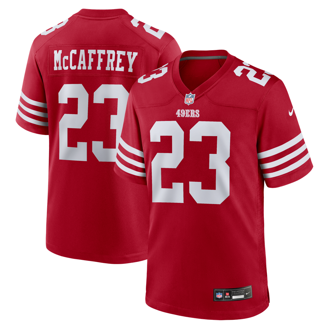 San Francisco 49ers Christian McCaffrey Scarlet Game Player Jersey product image 13, provided for visual reference and