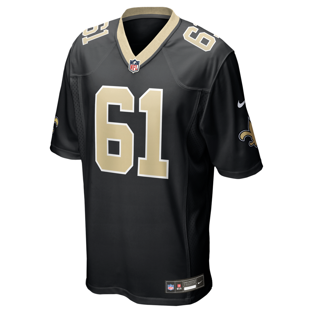 New Orleans Saints Drew Desjarlais Black Game Player Jersey product image 2, provided for visual reference and product