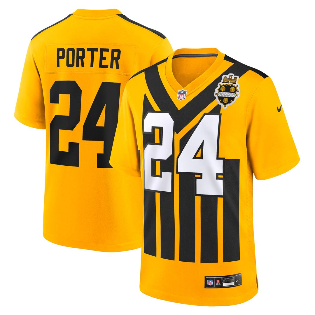 Pittsburgh Steelers Joey Porter Jr. Gold Alternate 1933 Throwback Game Jersey product image 1, provided for visual reference