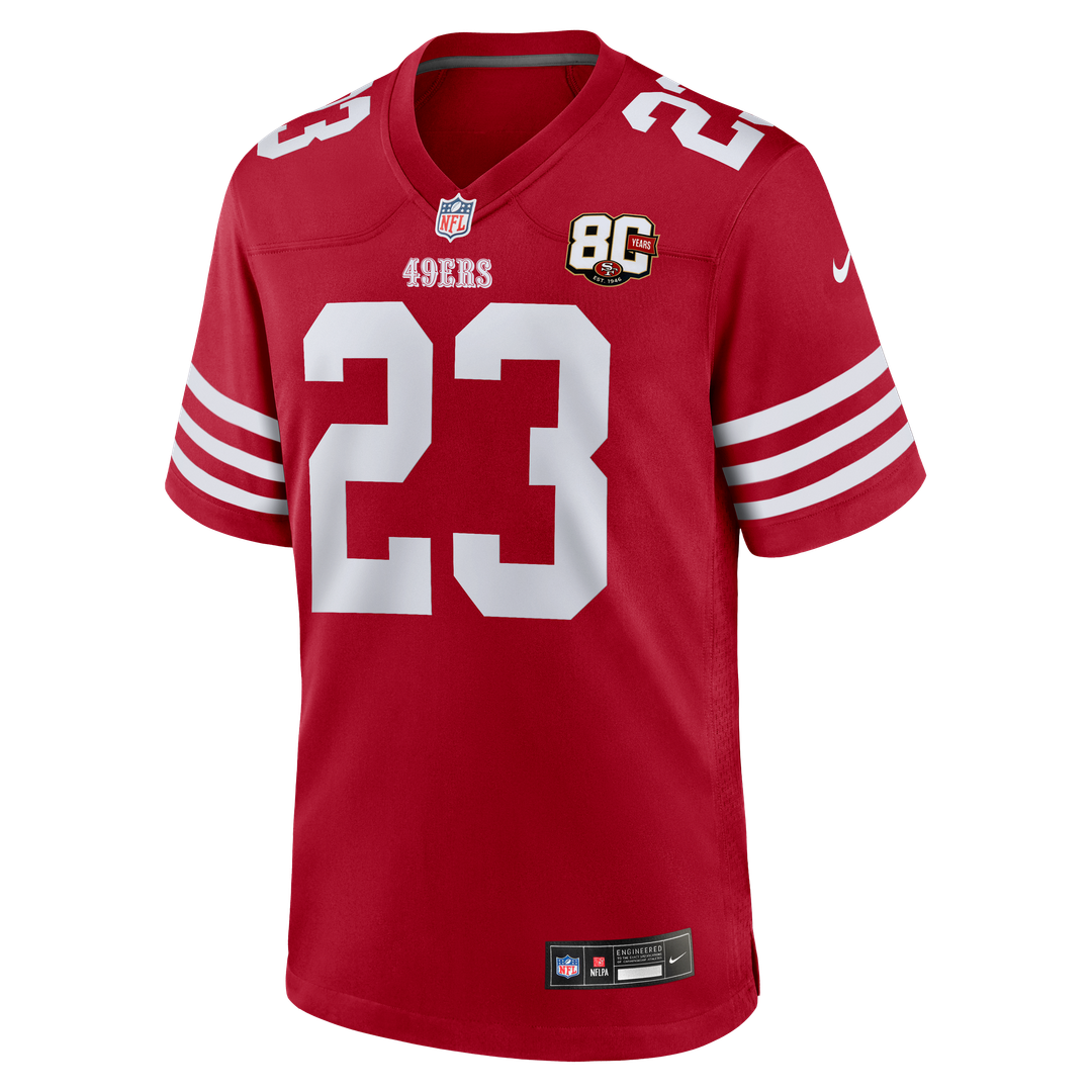 San Francisco 49ers Christian McCaffrey White 80th Anniversary Game Jersey product image 8, provided for visual reference