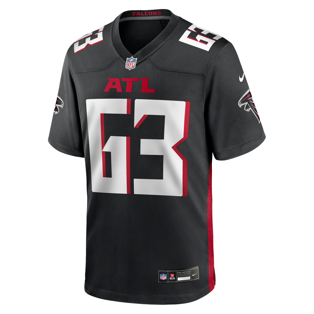 Atlanta Falcons Chris Lindstrom Black Game Jersey product image 2, provided for visual reference and product detail review