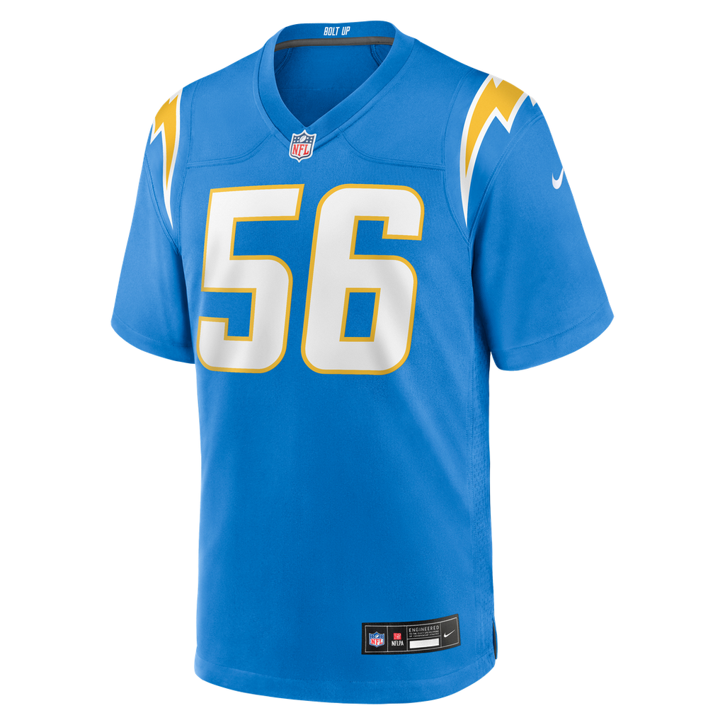 Los Angeles Chargers Kanai Mauga Powder Blue Team Game Jersey product image 2, provided for visual reference and product