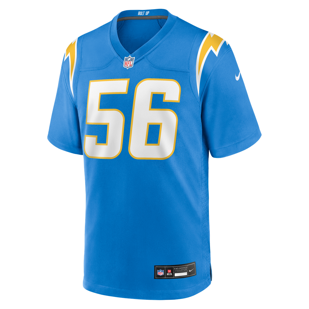 Los Angeles Chargers Kanai Mauga Powder Blue Team Game Jersey product image 2, provided for visual reference and product