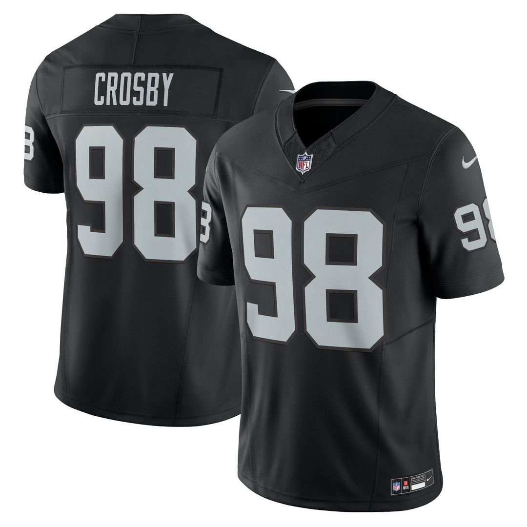 Las Vegas Raiders Maxx Crosby Black Vapor F.U.S.E. Limited Jersey product image 1, provided for visual reference and product