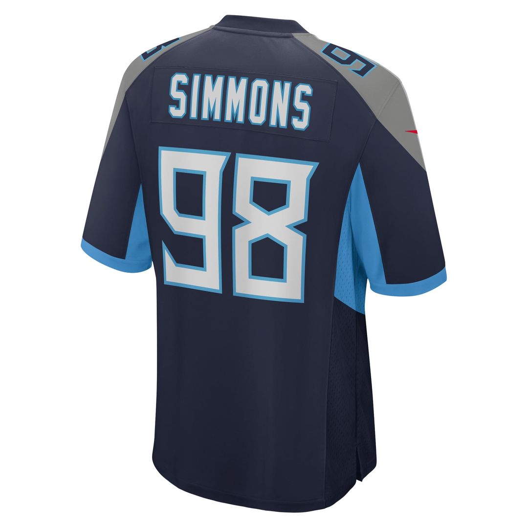 Tennessee Titans Jeffery Simmons Navy Game Jersey product image 3, provided for visual reference and product detail review