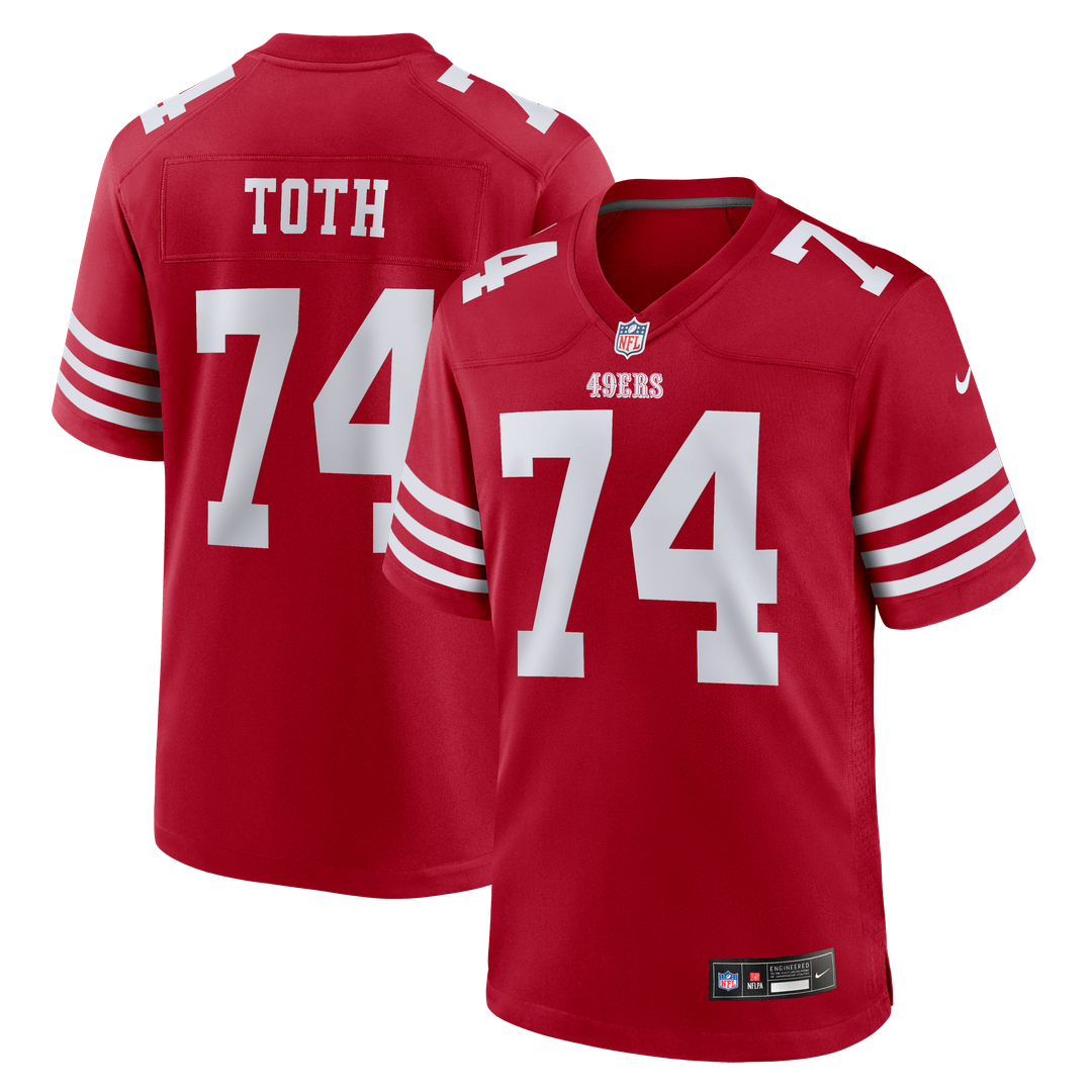 San Francisco 49ers Brett Toth Scarlet Team Game Jersey product image 1, provided for visual reference and product detail