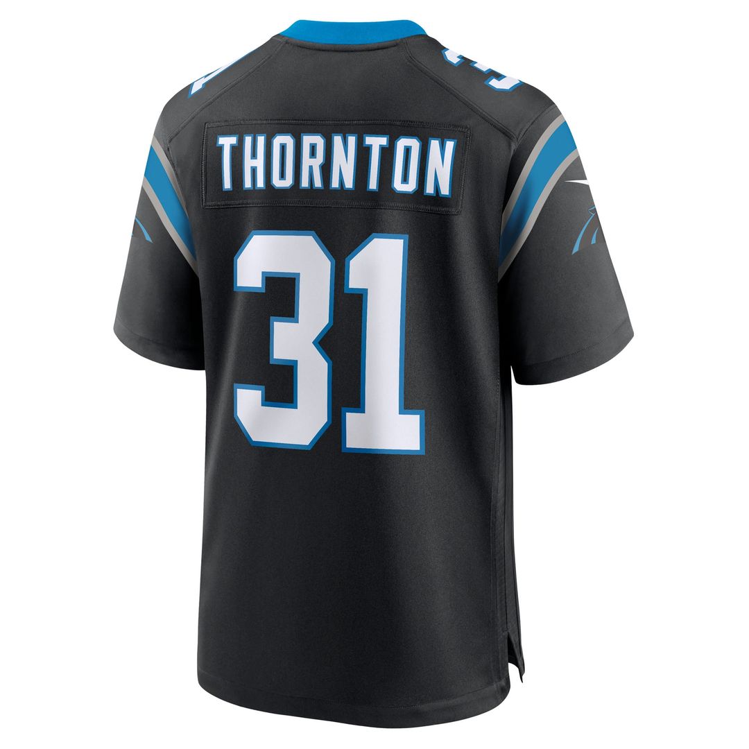 Carolina Panthers Corey Thornton Black Team Game Jersey product image 3, provided for visual reference and product detail