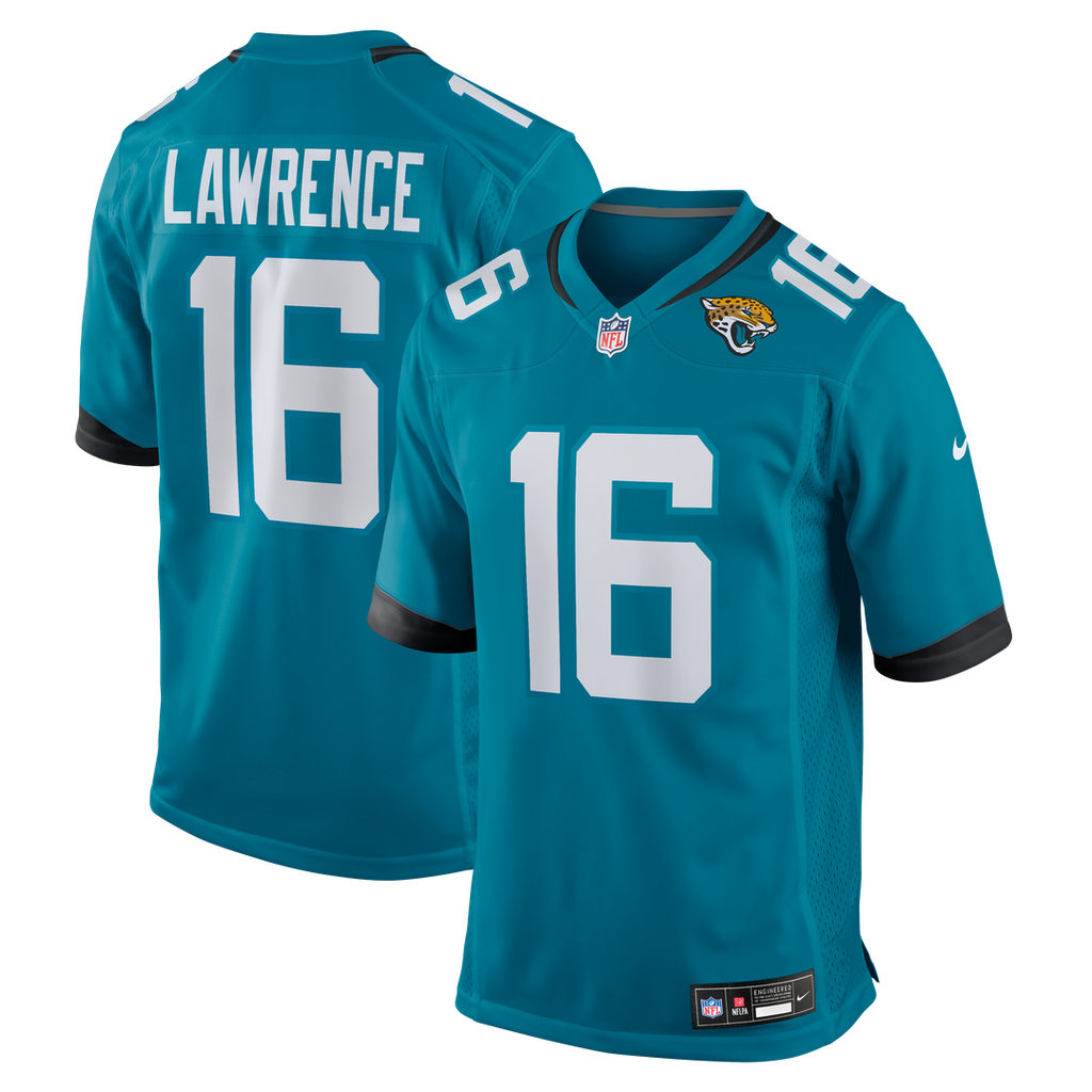 Jacksonville Jaguars Trevor Lawrence Teal Game Jersey product image 1, provided for visual reference and product detail