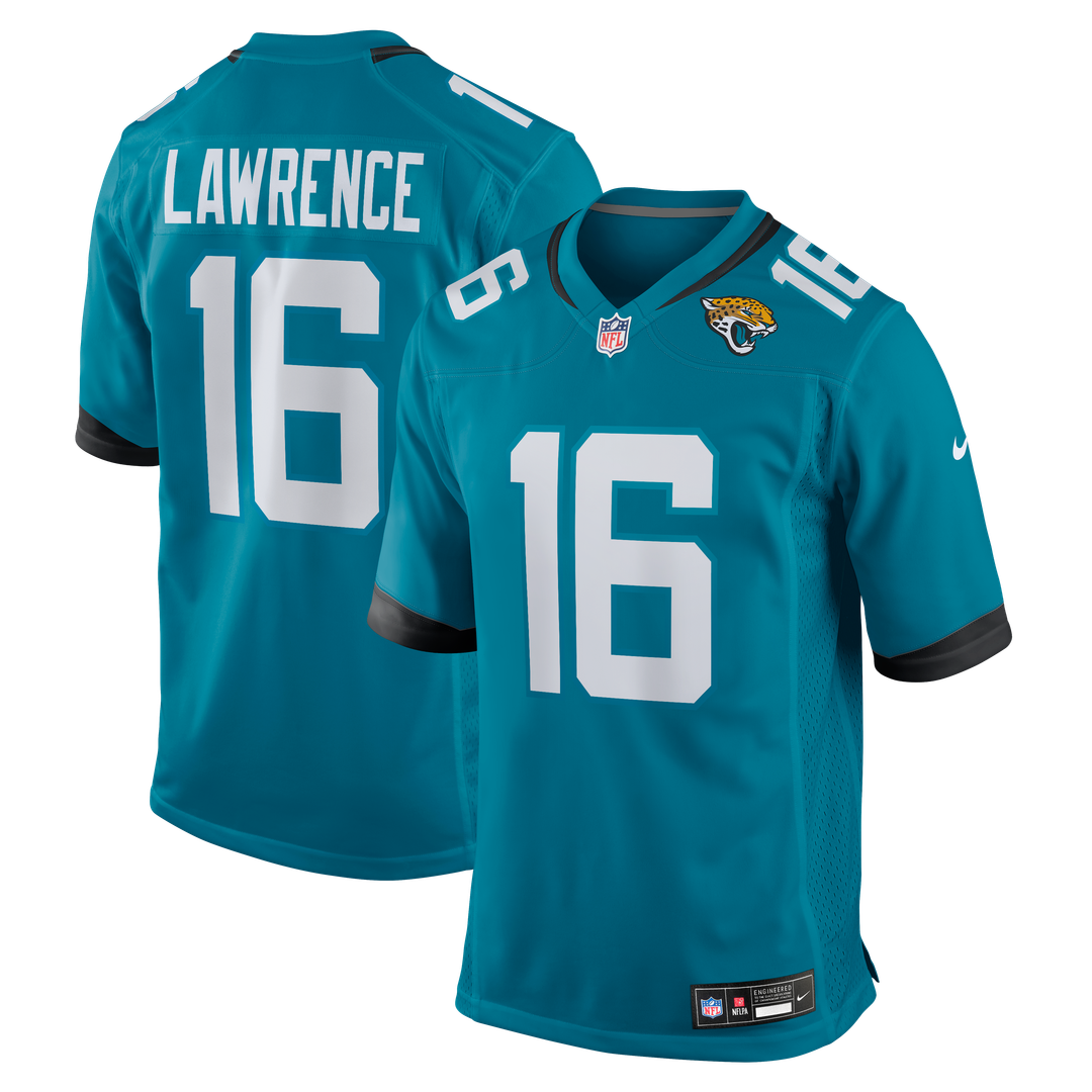 Jacksonville Jaguars Trevor Lawrence Teal Game Jersey product image 1, provided for visual reference and product detail