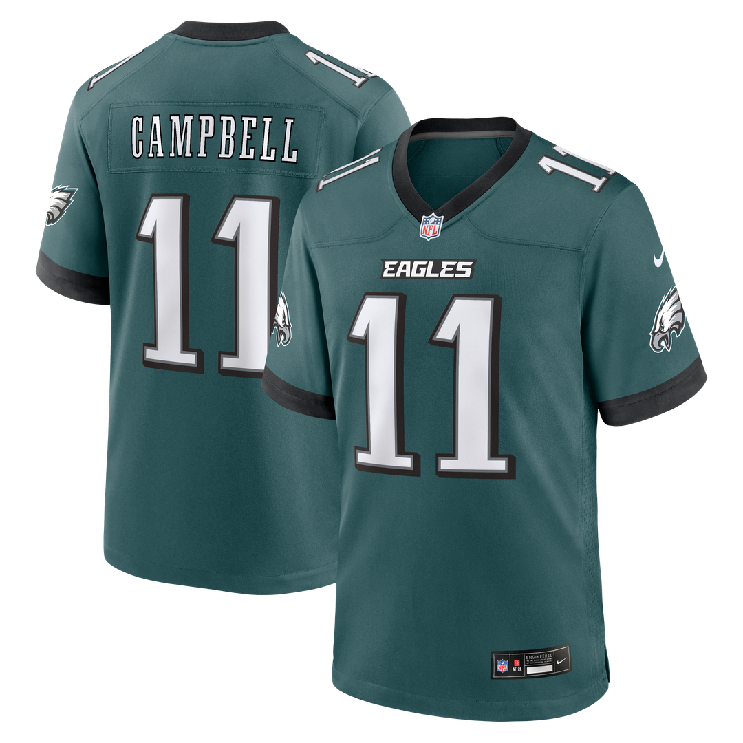 Philadelphia Eagles Jihaad Campbell Midnight Green Team Game Jersey product image 1, provided for visual reference and