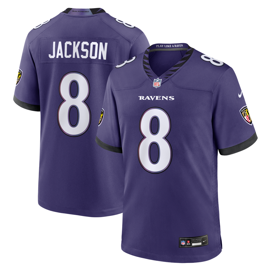 Baltimore Ravens Lamar Jackson Purple Team Game Jersey product image 1, provided for visual reference and product detail