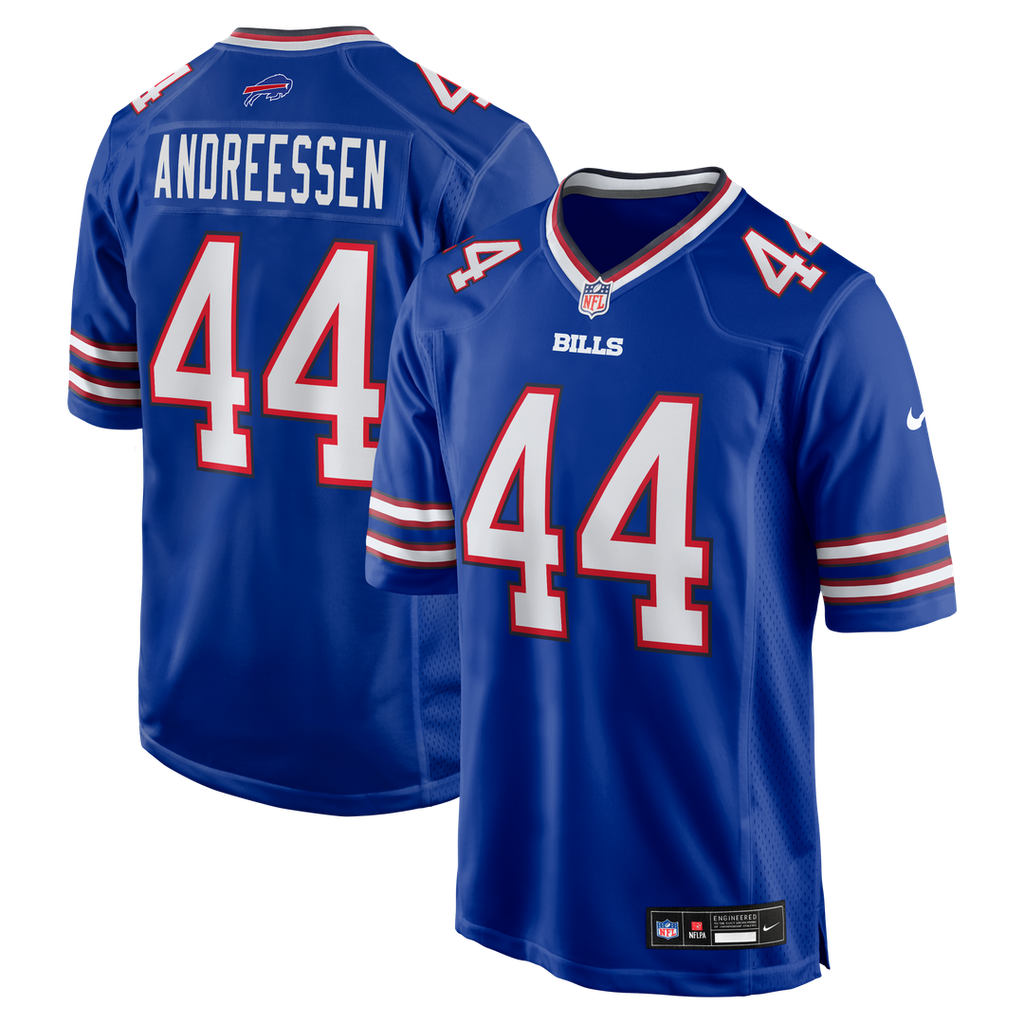 Buffalo Bills Joe Andreessen Royal Game Jersey product image 1, provided for visual reference and product detail review