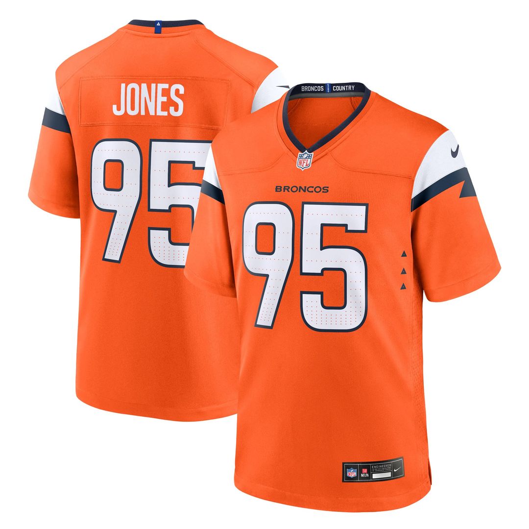 Denver Broncos Sai'vion Jones Orange Team Game Jersey product image 1, provided for visual reference and product detail