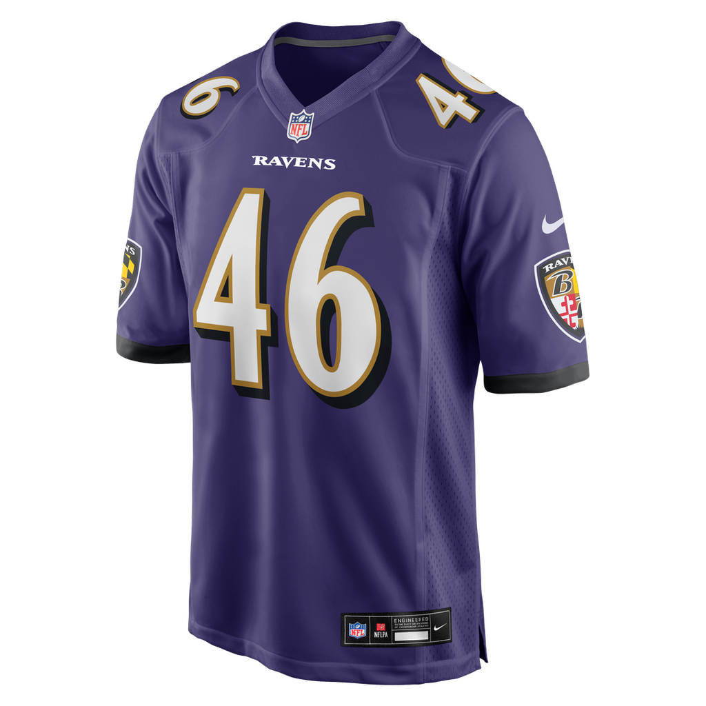 Baltimore Ravens Nick Moore Purple Game Jersey product image 2, provided for visual reference and product detail review