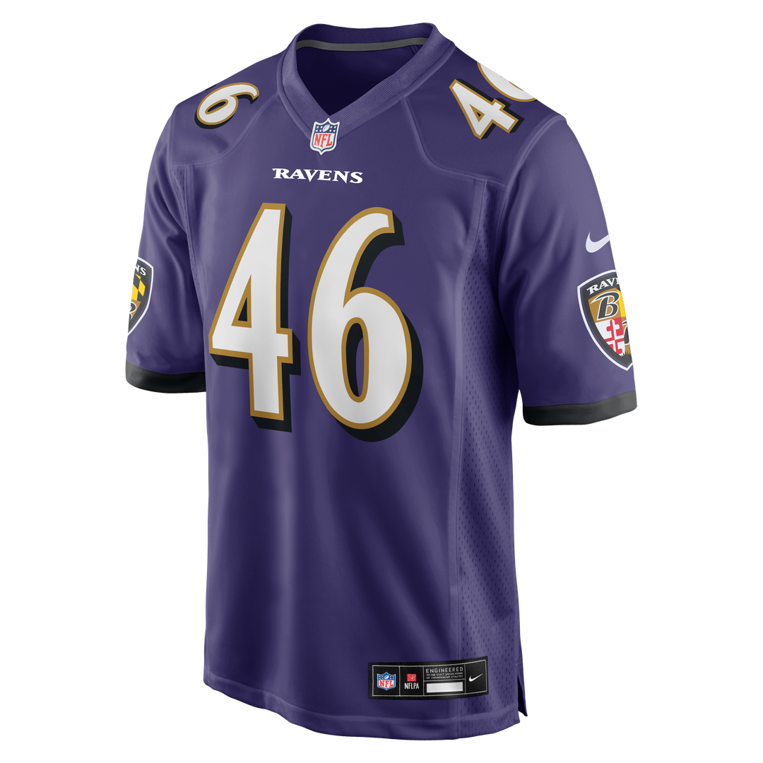 Baltimore Ravens Nick Moore Purple Game Jersey product image 2, provided for visual reference and product detail review