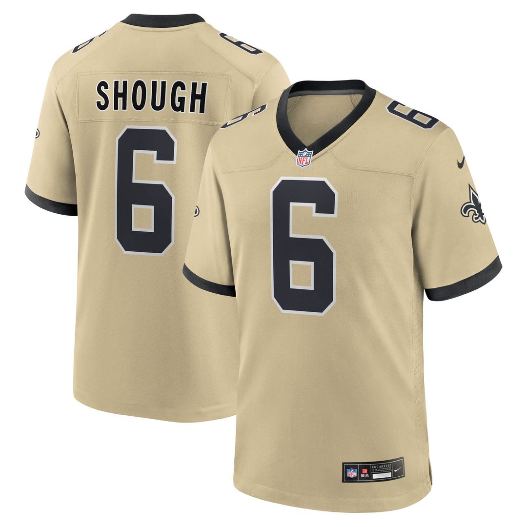 New Orleans Saints Tyler Shough Gold Alternate Game Player Jersey product image 1, provided for visual reference and product