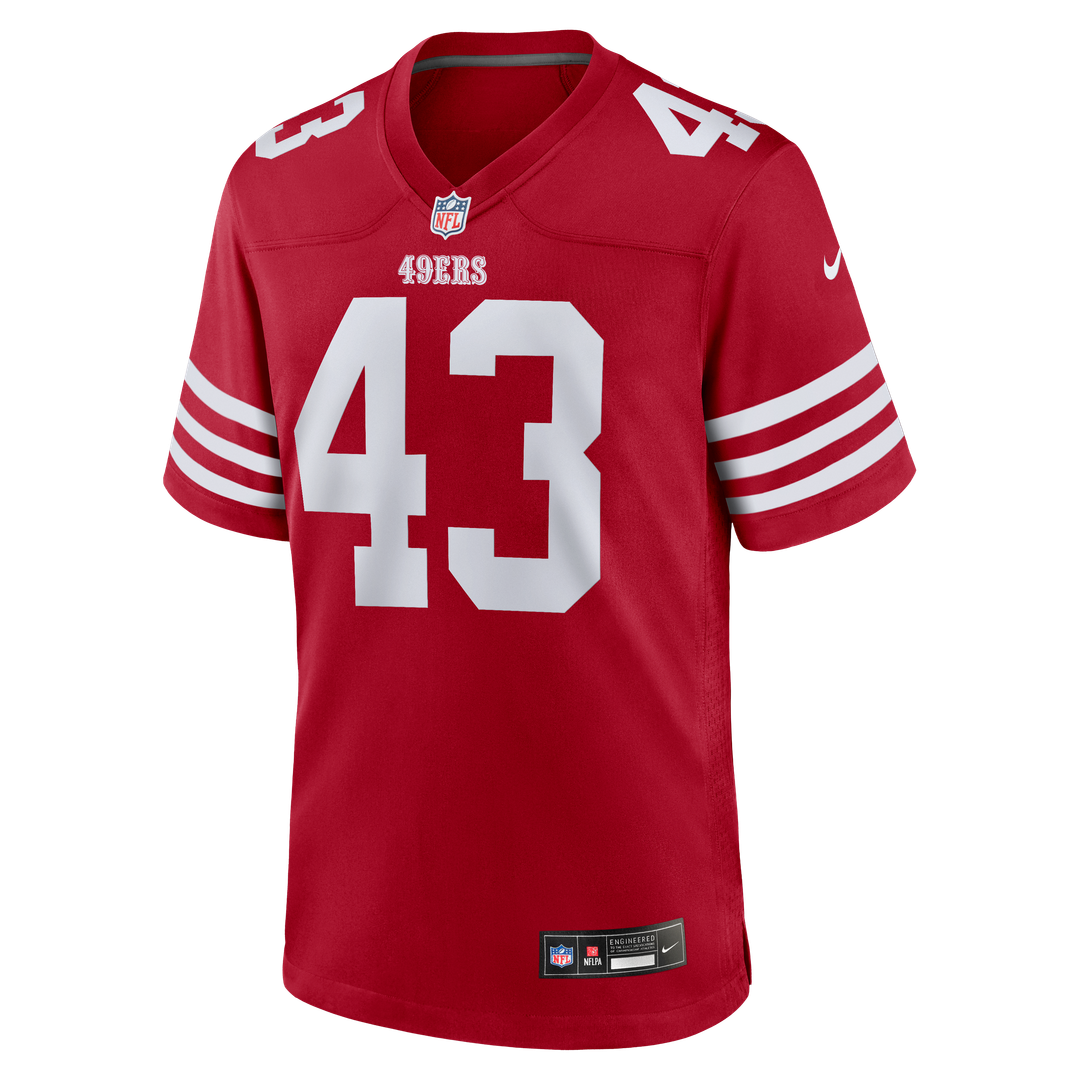 San Francisco 49ers Eric Kendricks Scarlet Team Game Jersey product image 2, provided for visual reference and product