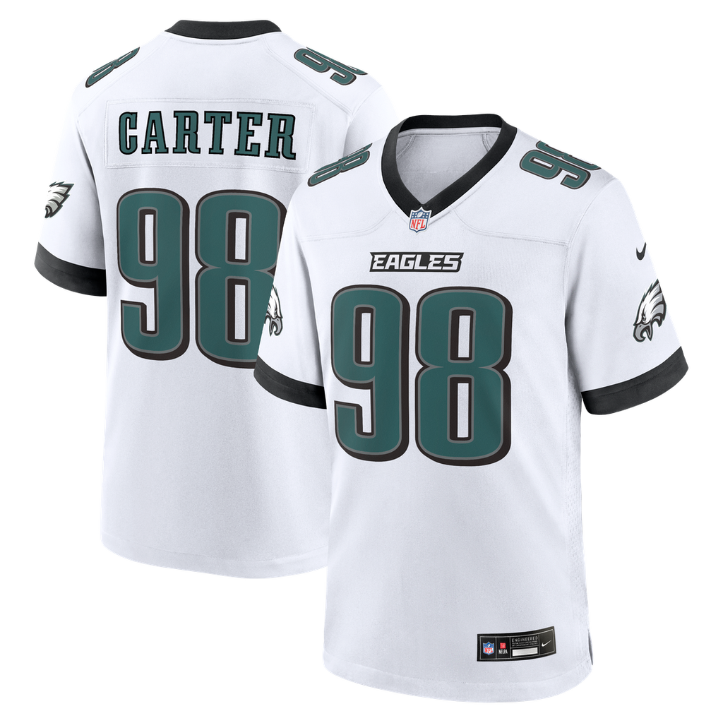 Philadelphia Eagles Jalen Carter White Game Jersey product image 1, provided for visual reference and product detail review