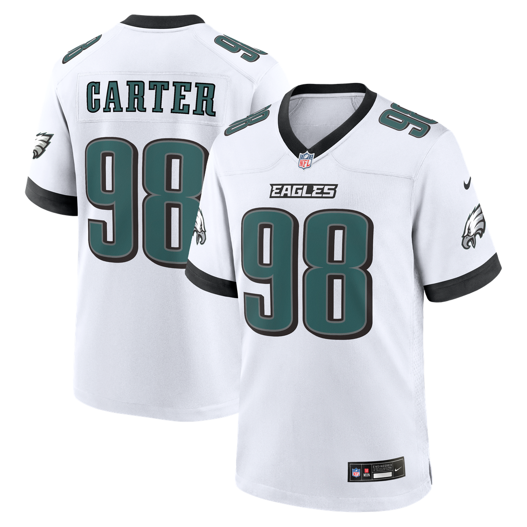 Philadelphia Eagles Jalen Carter White Game Jersey product image 1, provided for visual reference and product detail review