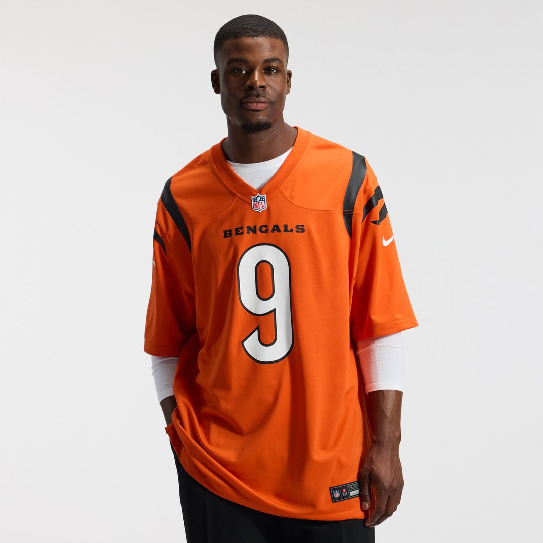 Cincinnati Bengals Joe Burrow Orange Alternate Game Jersey product image 2, provided for visual reference and product detail