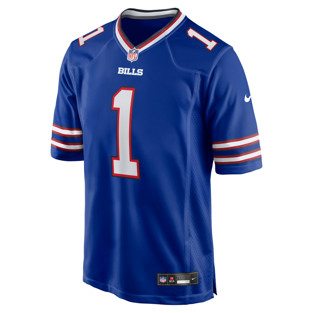 Buffalo Bills Number 1 Groom Royal Game Jersey product image 2, provided for visual reference and product detail review