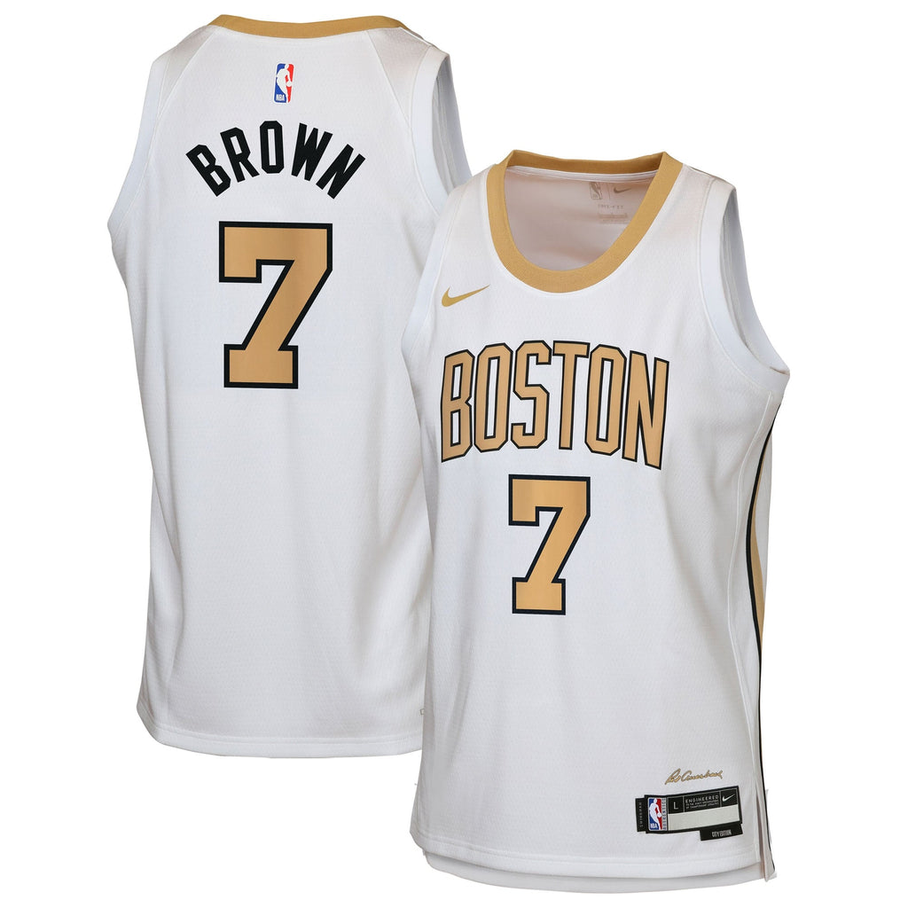 Jaylen Brown Boston Celtics 2025/26 City Edition Swingman Jersey - White - Youth product image 2, provided for visual