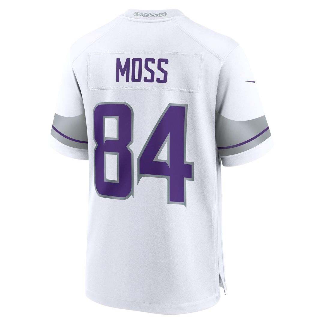Minnesota Vikings Randy Moss White Alternate Retired Player Game Jersey product image 3, provided for visual reference and