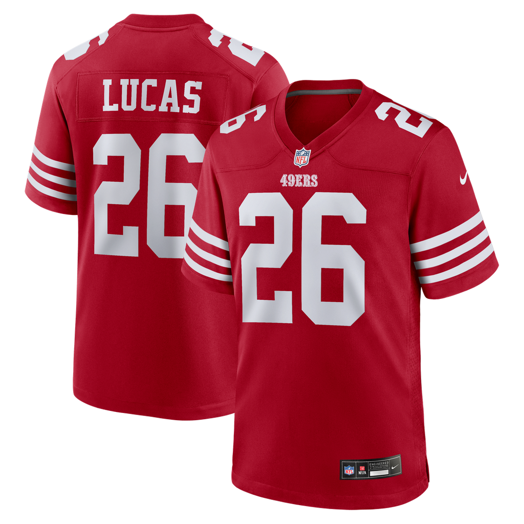 San Francisco 49ers Chase Lucas Scarlet Team Game Jersey product image 1, provided for visual reference and product detail