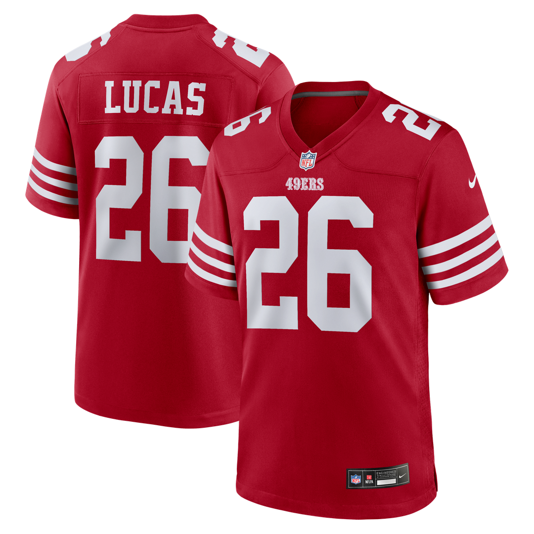 San Francisco 49ers Chase Lucas Scarlet Team Game Jersey product image 1, provided for visual reference and product detail