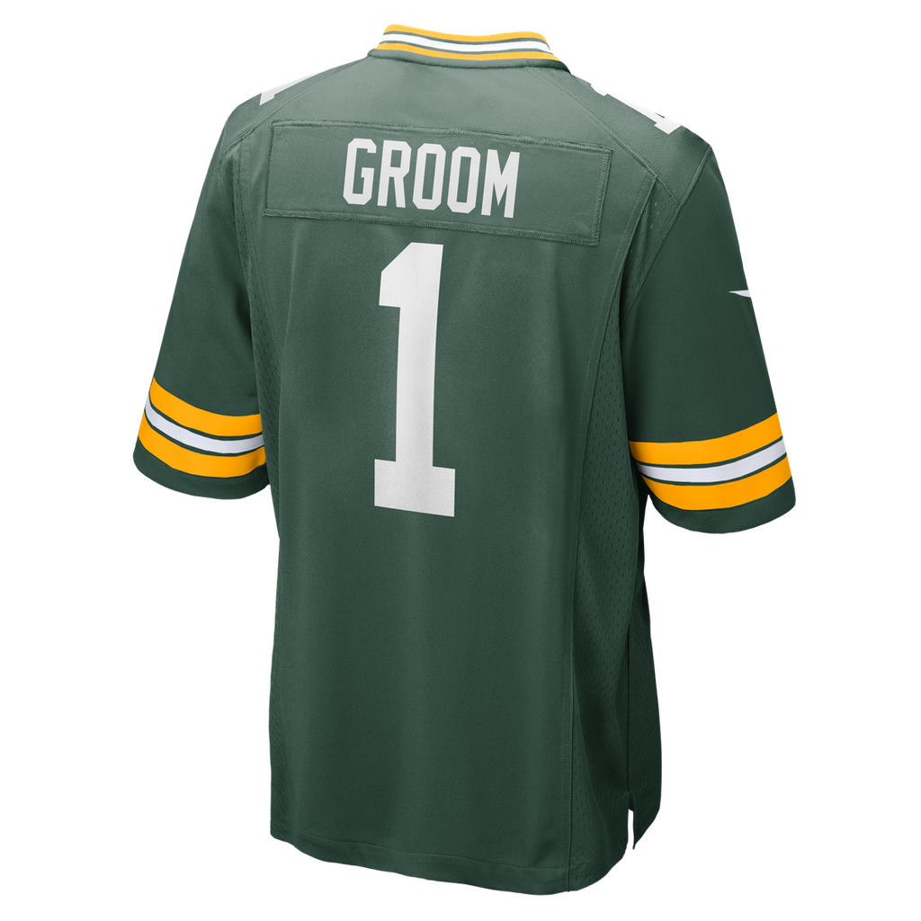 Green Bay Packers Number 1 Groom Green Game Jersey product image 3, provided for visual reference and product detail review