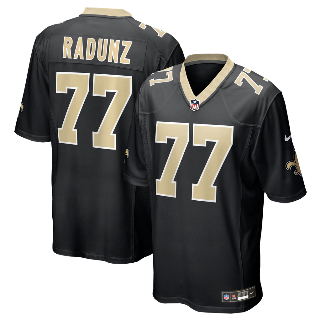 New Orleans Saints Dillon Radunz Black Team Game Jersey product image 1, provided for visual reference and product detail