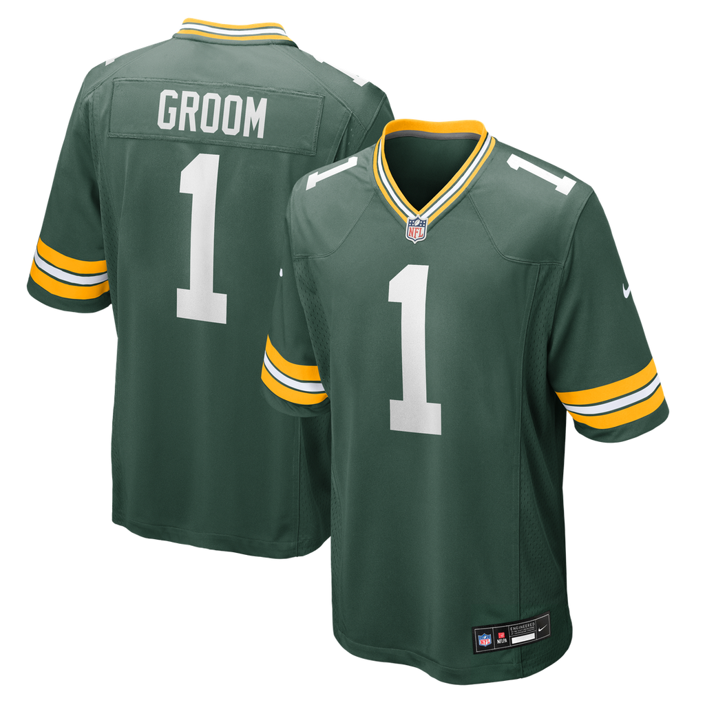 Green Bay Packers Number 1 Groom Green Game Jersey product image 1, provided for visual reference and product detail review