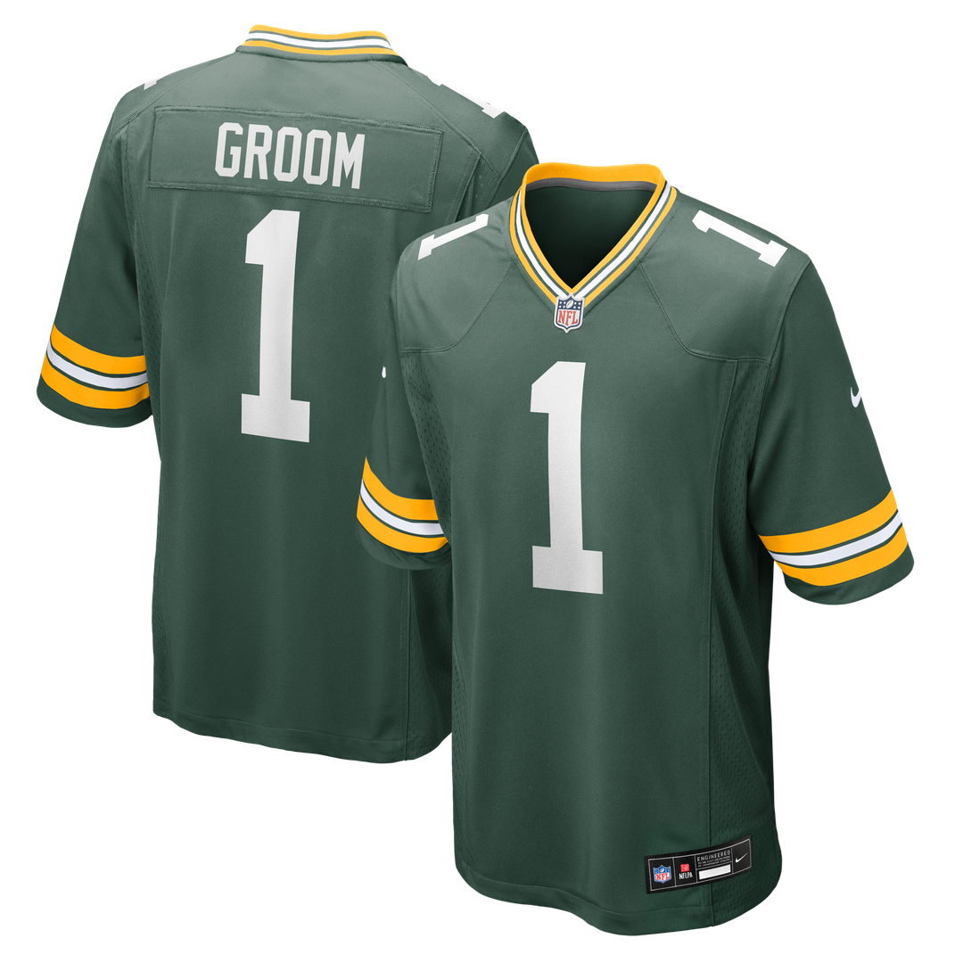 Green Bay Packers Number 1 Groom Green Game Jersey product image 1, provided for visual reference and product detail review