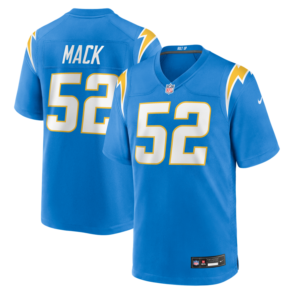 Los Angeles Chargers Khalil Mack Powder Blue Game Jersey product image 1, provided for visual reference and product detail