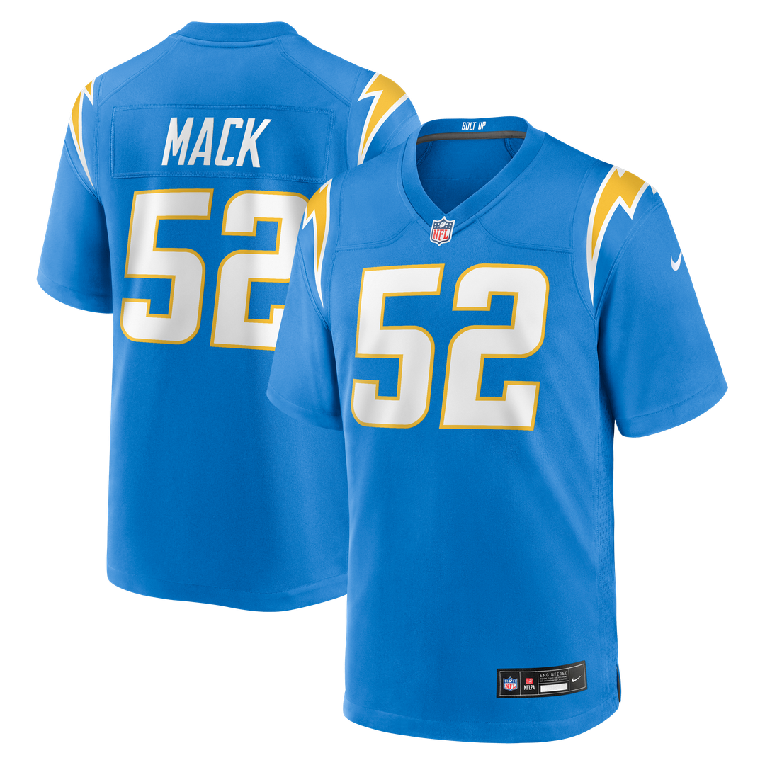 Los Angeles Chargers Khalil Mack Powder Blue Game Jersey product image 1, provided for visual reference and product detail