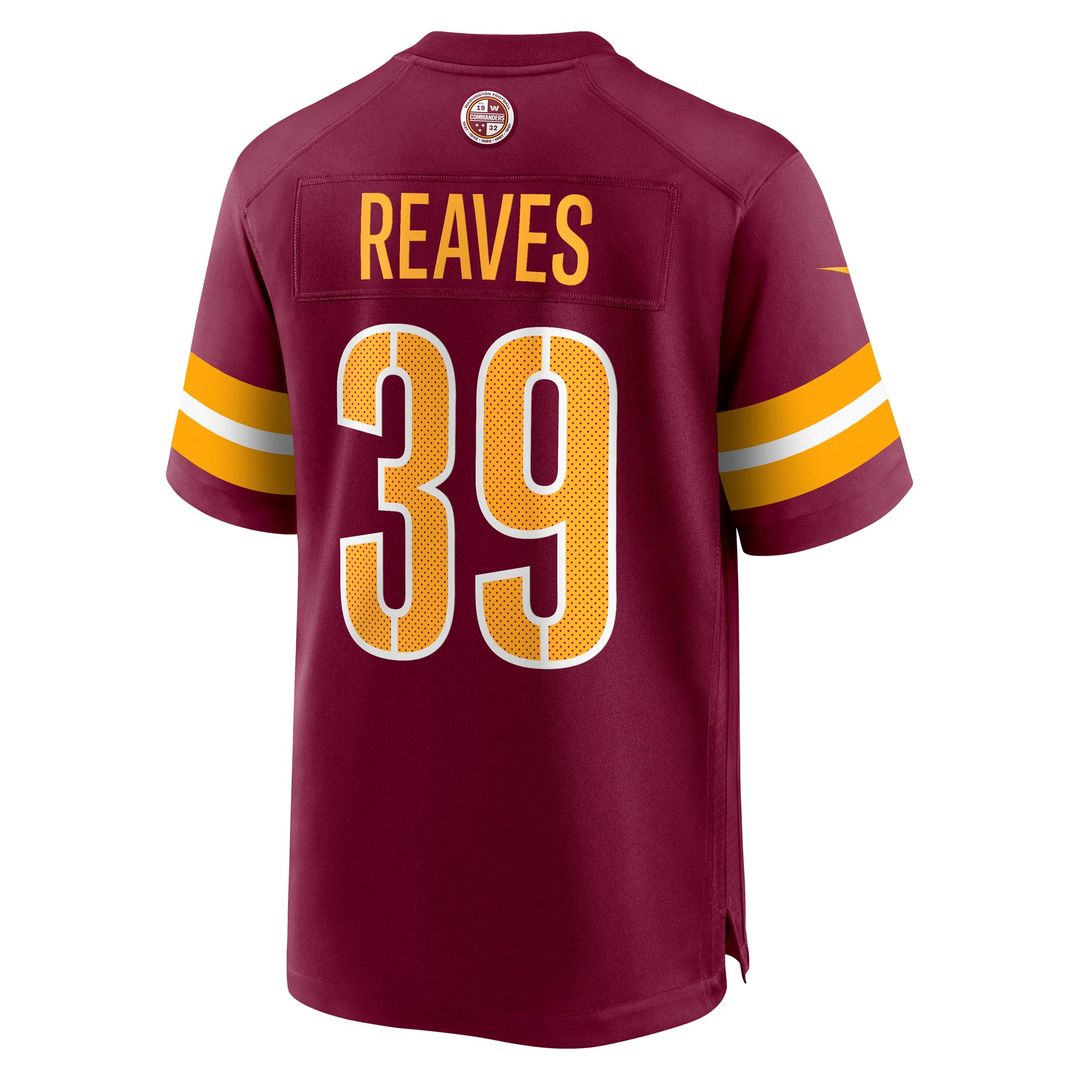 Washington Commanders Jeremy Reaves Burgundy Game Jersey product image 9, provided for visual reference and product detail