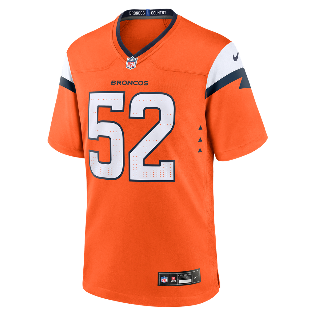 Denver Broncos Jonah Elliss Orange Team Game Jersey product image 2, provided for visual reference and product detail review