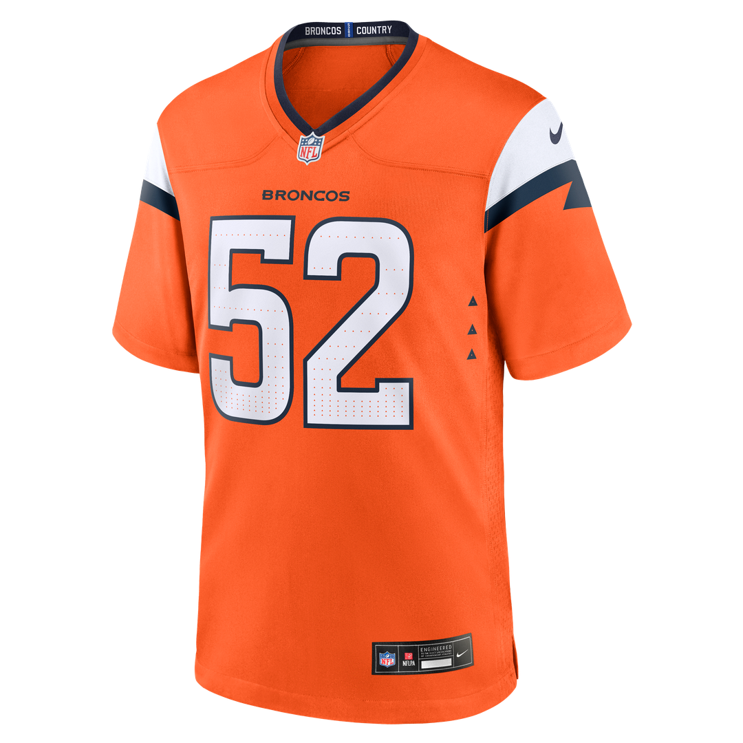 Denver Broncos Jonah Elliss Orange Team Game Jersey product image 2, provided for visual reference and product detail review