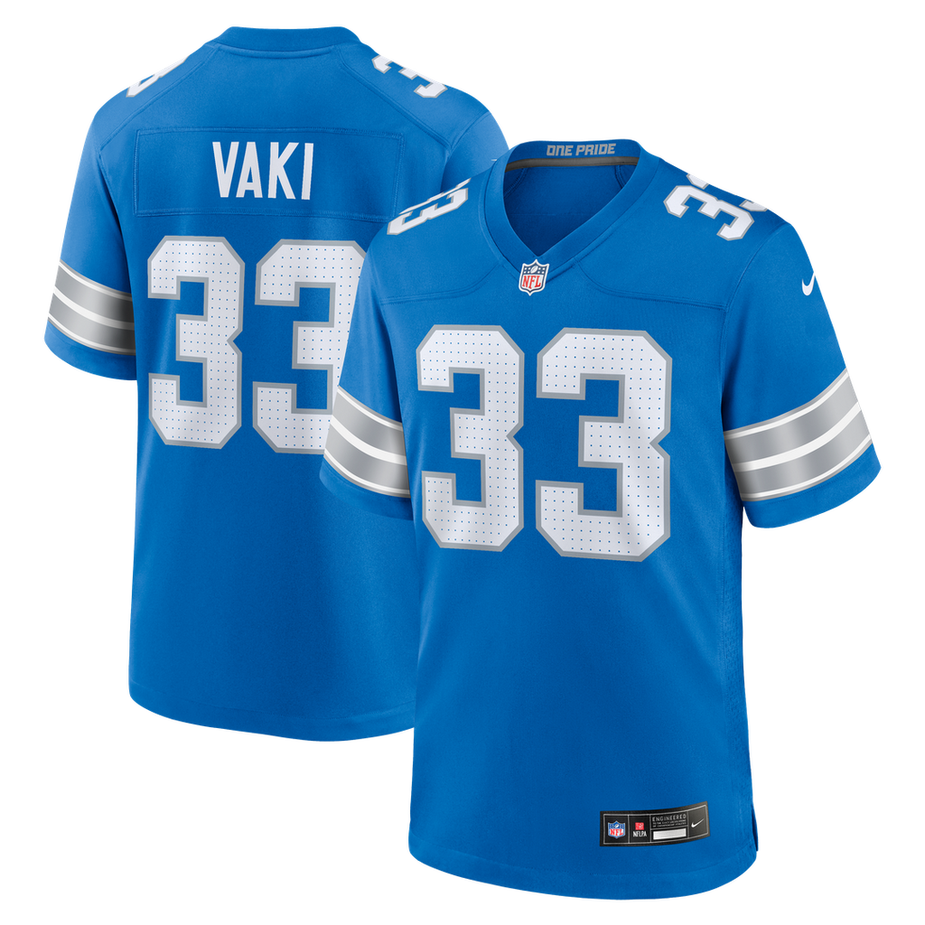 Detroit Lions Sione Vaki Blue Team Game Jersey product image 1, provided for visual reference and product detail review