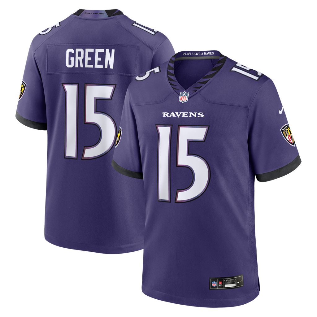Baltimore Ravens Mike Green Purple Team Game Jersey product image 1, provided for visual reference and product detail review