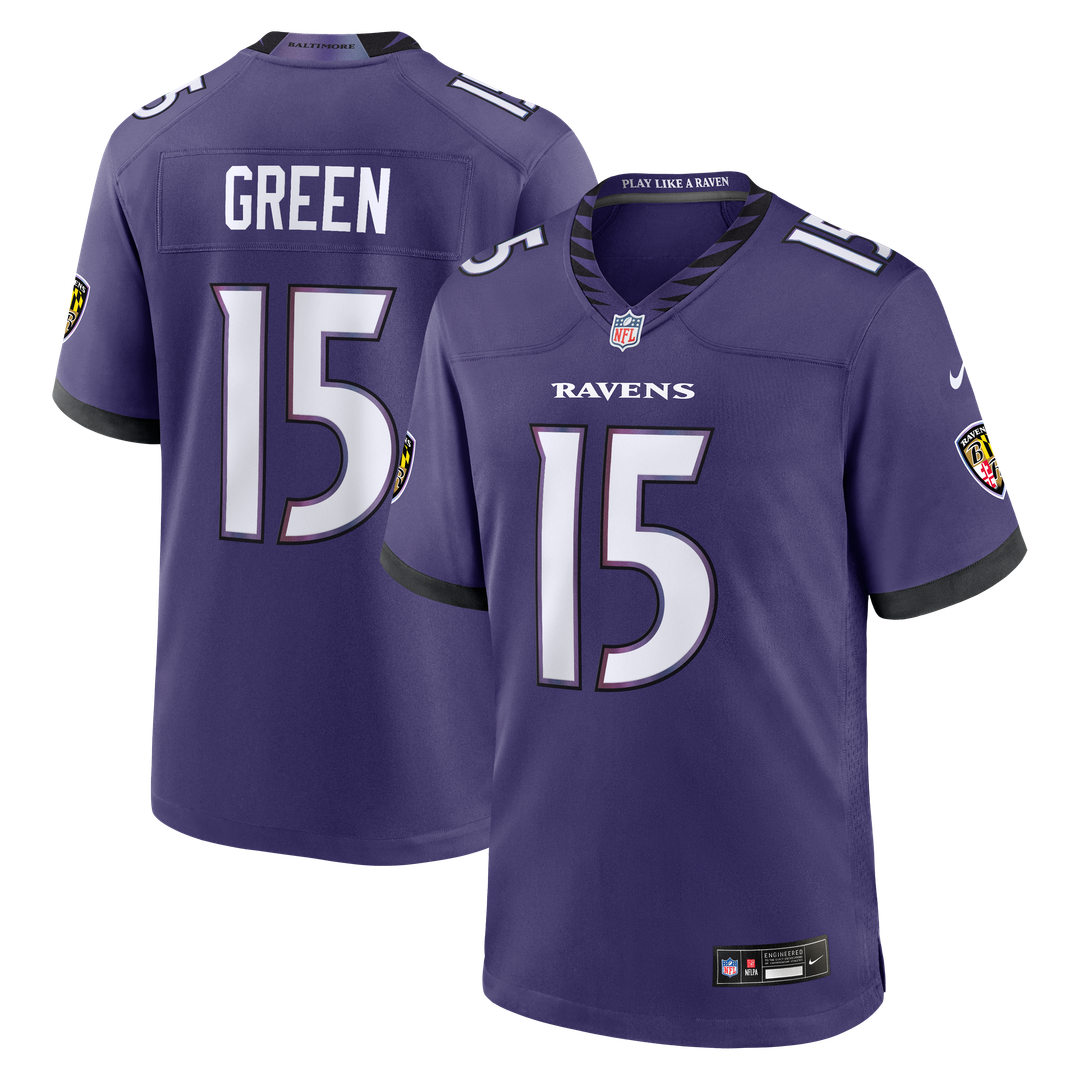 Baltimore Ravens Mike Green Purple Team Game Jersey product image 1, provided for visual reference and product detail review