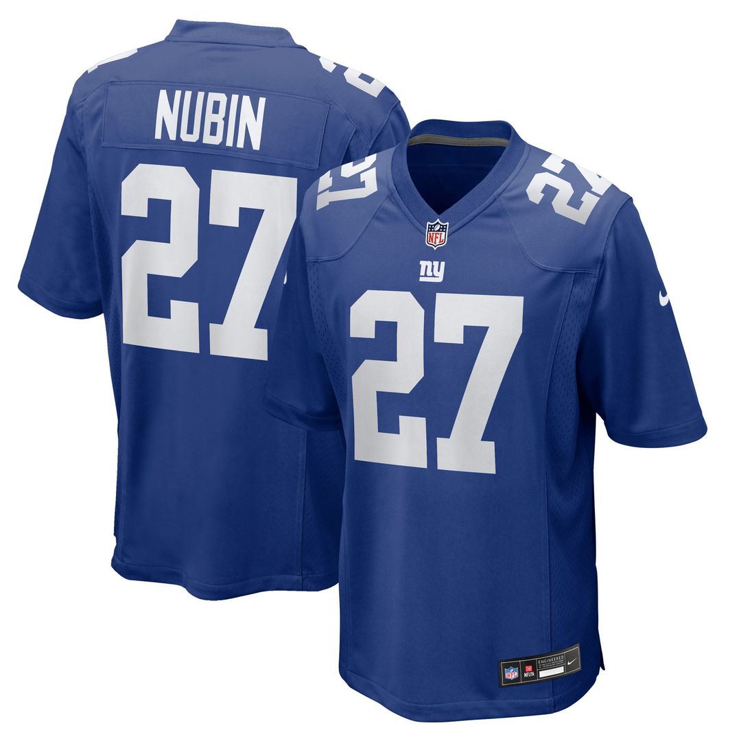New York Giants Tyler Nubin Royal Team Game Jersey product image 1, provided for visual reference and product detail review