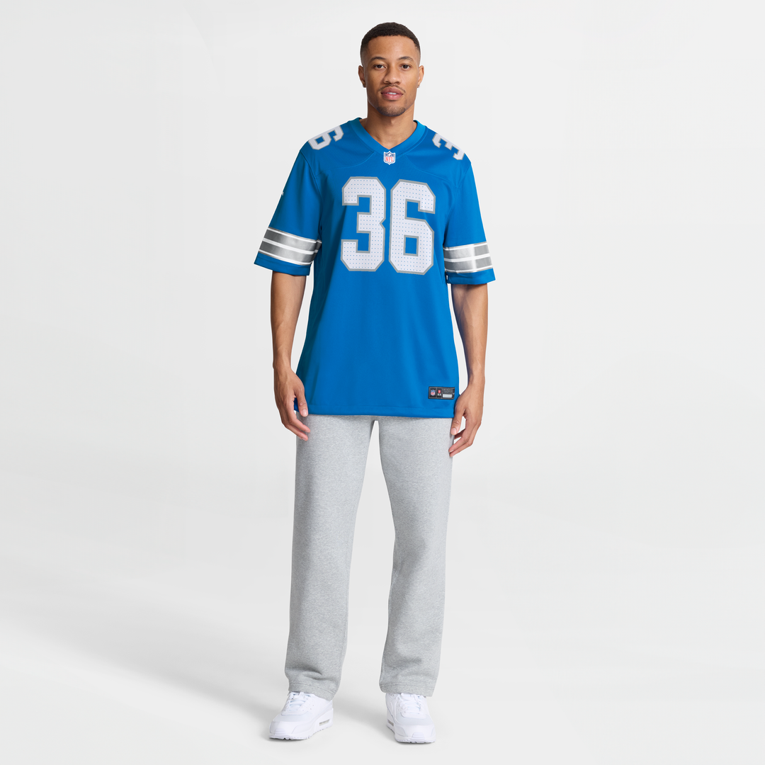 Detroit Lions Chuck Clark Blue Team Game Jersey product image 2, provided for visual reference and product detail review