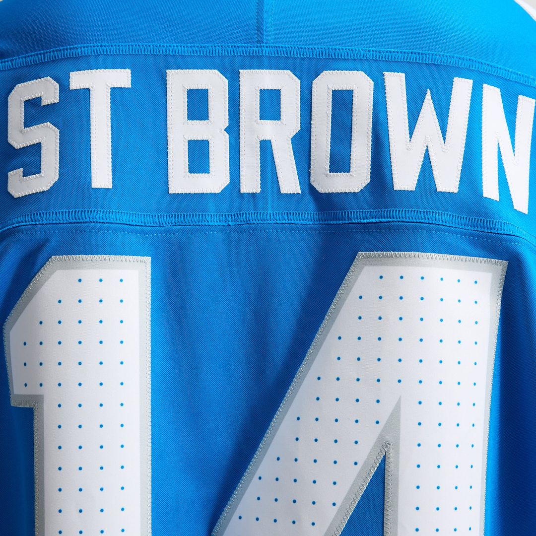 Detroit Lions Amon-Ra St. Brown White Vapor F.U.S.E. Stitched Limited Jersey product image 17, provided for visual reference