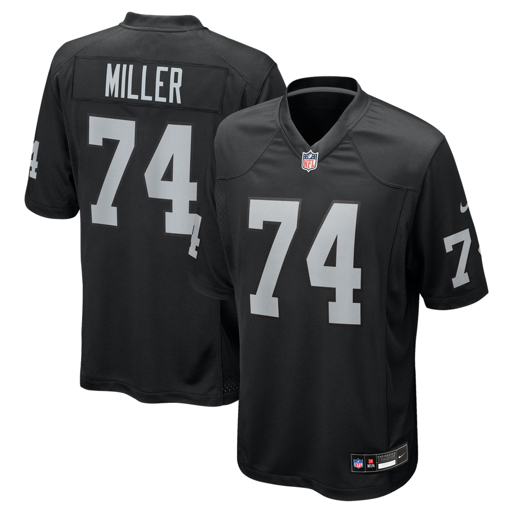 Las Vegas Raiders Kolton Miller Black Game Jersey product image 1, provided for visual reference and product detail review