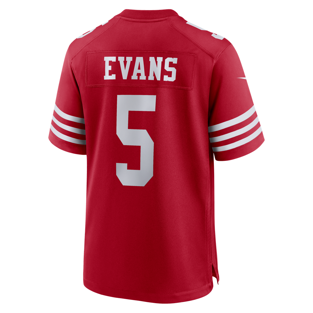 San Francisco 49ers Mike Evans Scarlet 80th Anniversary Game Jersey product image 7, provided for visual reference and