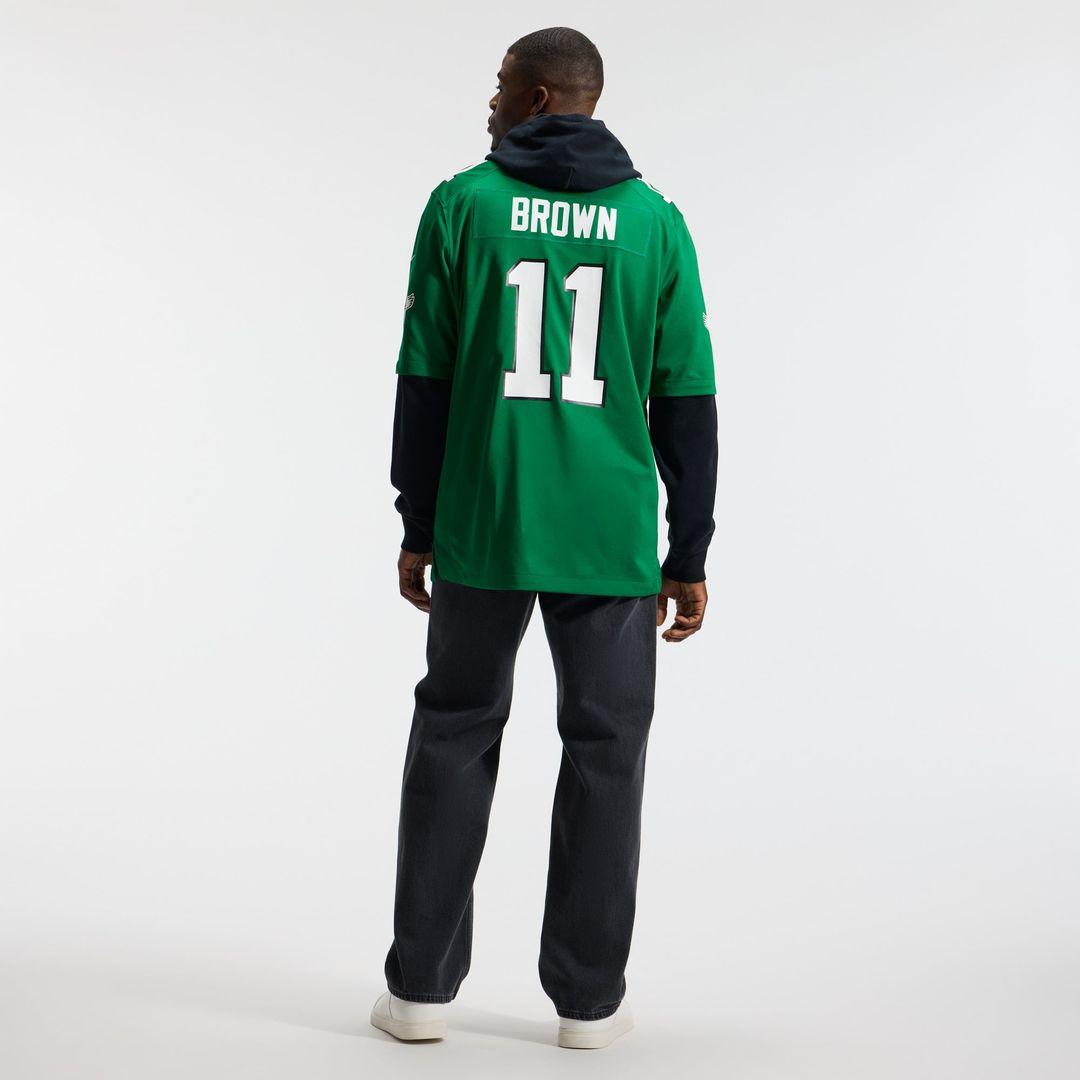 Philadelphia Eagles A.J. Brown Kelly Green Alternate Game Player Jersey product image 5, provided for visual reference and