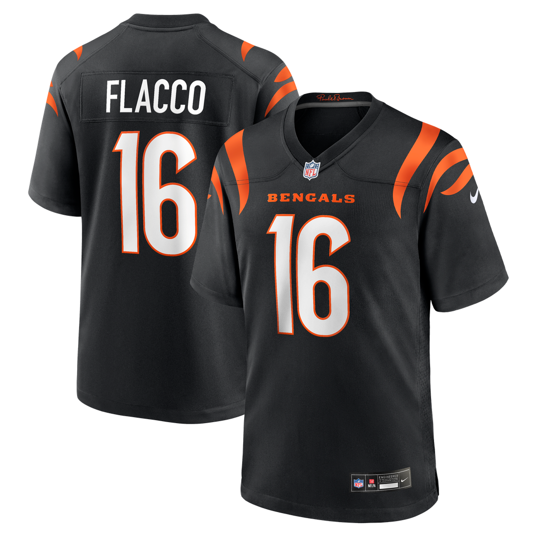 Cincinnati Bengals Joe Flacco Black Team Game Jersey product image 1, provided for visual reference and product detail review